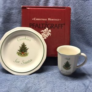 Phaltzgraff Milk and Cookie for Santa, plate and cup, with original box